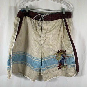 Joe Boxer Board Shorts Men's Large Brown Cream Drawstring Lined